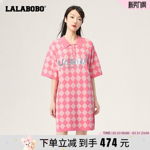 LALABOBO2023春夏复古撞色宽松休闲显瘦短袖连衣裙女