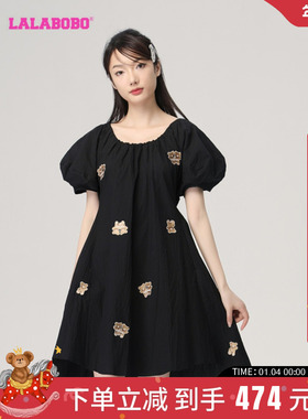 LALABOBO2023夏季新款高端精致a字大摆泡泡袖连衣裙女LBCB-WLZY31