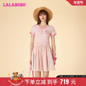 新款 甜美可爱休闲针梭拼短袖 连衣裙女 LALABOBO24夏季 LBDB WLZY20