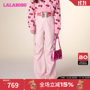LBCD LALABOBO2023冬季 皮裤 休闲可爱潮流系带高腰工装 WXZC67 新款