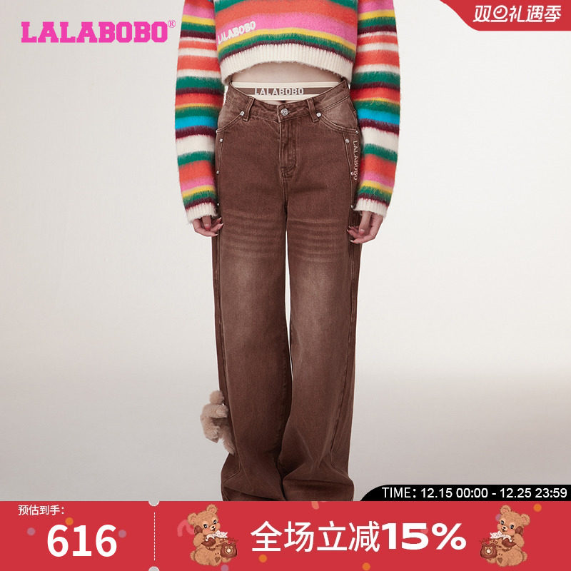lalabobo直筒牛仔裤高腰