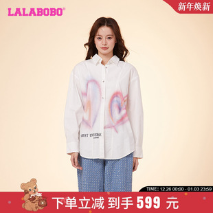 LBDA 周深同款 女 衬衫 WSWC13 LALABOBO简约休闲撞色爱心图案开衫