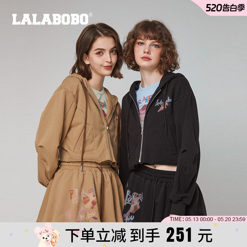 LALABOBO24年夏季卫衣女长袖新款官方正品早秋连帽美式潮上衣外套