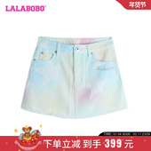 LALABOBO24夏季 WXZD32 LBDB 新款 高腰舒适炫彩五角星牛仔半裙女