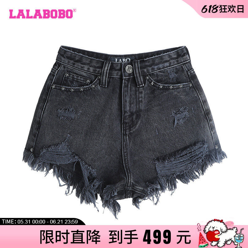 LALABOBO24夏季新款复古休闲纯色高腰纯棉牛仔短裤女|LBDB-WXZD11