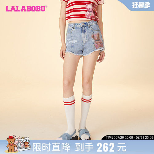 LALABOBO简约休闲牛仔短裤