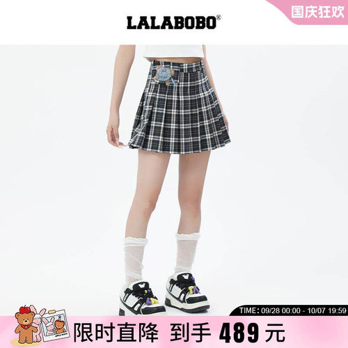 LALABOBO小熊格纹半裙