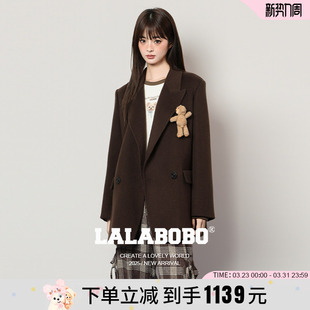 羊毛咖色大衣玩偶熊西装 LALABOBO25年冬新款 毛呢外套 商场同款