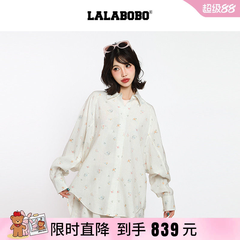 薄外套碎花复古小熊印花宽松衬衫