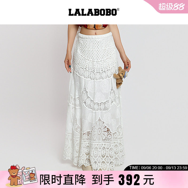 【立体小熊】LALABOBO26年新款a字裙法式镂空蕾丝长款白色半身裙