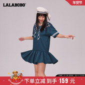 LALABOBO2024春季 WLZY19 LBCA 新款 海军蝴蝶结荷叶边早春连衣裙女