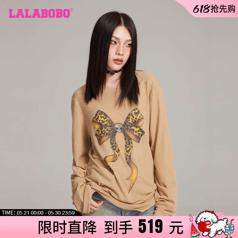 【商场同款】LALABOBO24年秋季T恤女原创新款潮牌长袖酷印花上衣