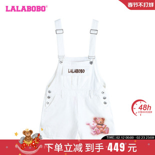 LALABOBO24夏季新款复古休闲立体熊图案背带牛仔短裤|LBDB-WLZT11
