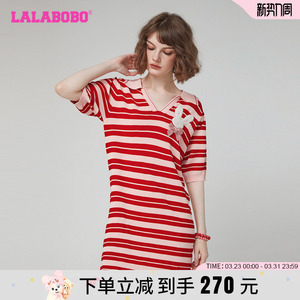 LALABOBO翻领条纹连衣裙|RBDC-ZY12