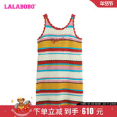 LBDB 徐紫茵同款 LALABOBO24夏复古休闲条纹字母吊带连衣裙 WLZY22