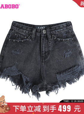 LALABOBO24夏季新款复古休闲纯色高腰纯棉牛仔短裤女|LBDB-WXZD11