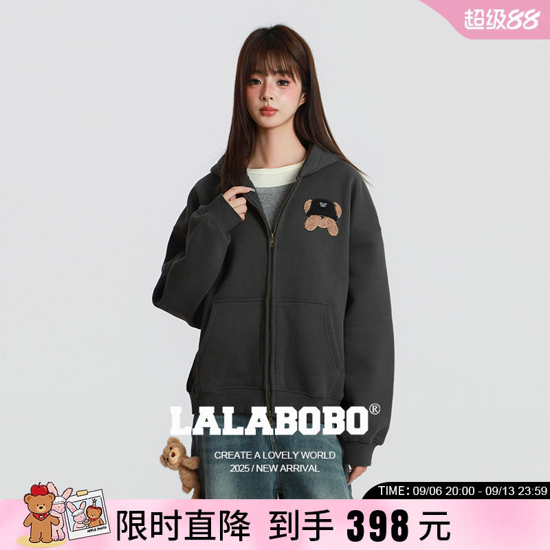 LALABOBO毛织帽小熊开衫卫衣