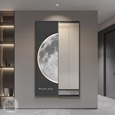 现代简约推拉镜子装饰画隐藏式穿衣全身镜可关闭卧室走廊过道月球