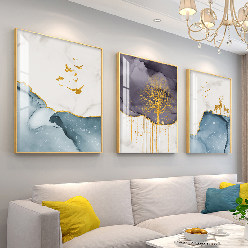 北欧风格客厅装饰画沙发背景墙挂画现代简约三联画大气抽象墙壁画