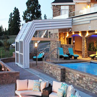 防违建别墅泳池阳光房可移动伸缩棚盖顶智能电动推拉阳光棚定制