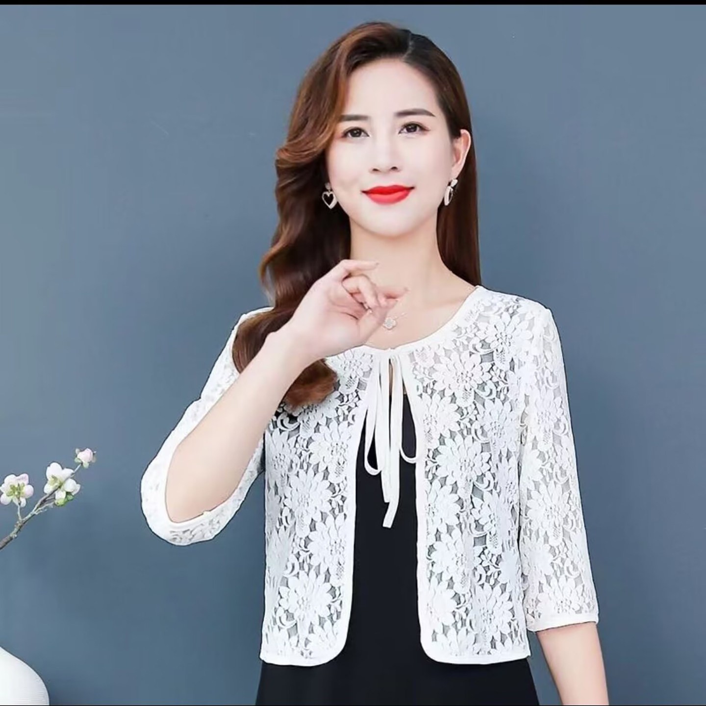 宾么女装薄款蕾丝小披肩夏季女士外搭系带蝴蝶结小衫洋气开衫上a9