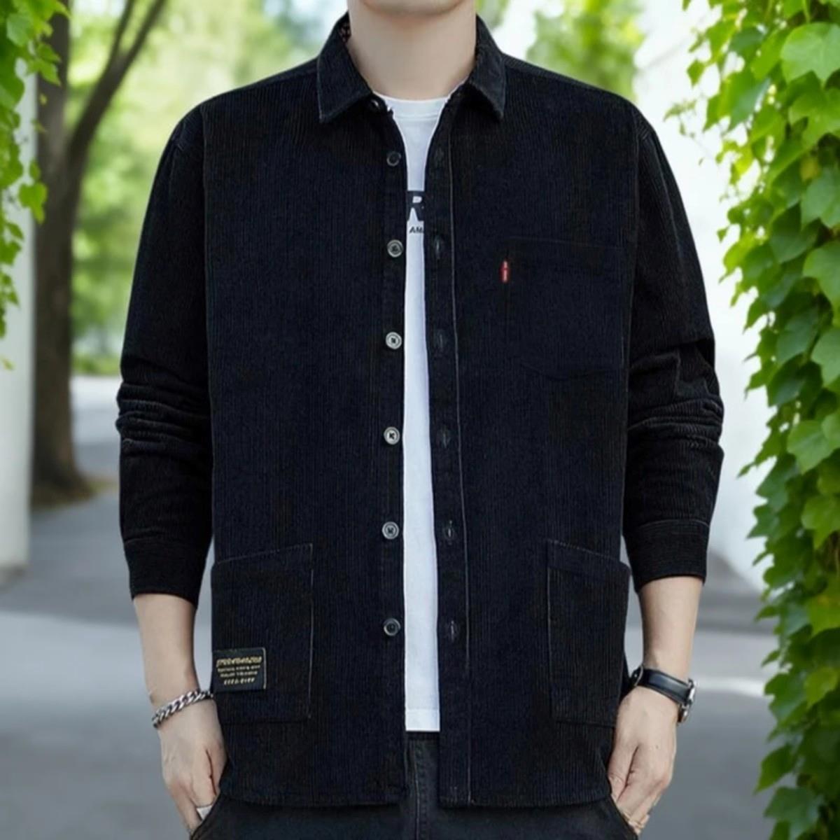 品优衣服饰秋季男士新款灯芯绒长袖衬衫潮流宽松外套百搭休闲衬a8