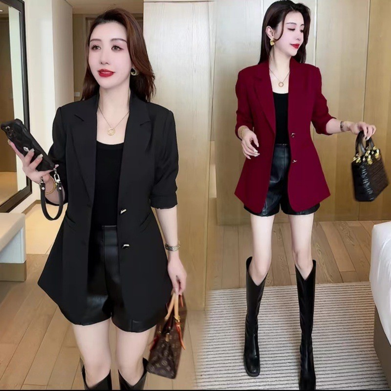 臻初春秋2025新款高级感酒红色西装外套女小个子职业西服休闲大码