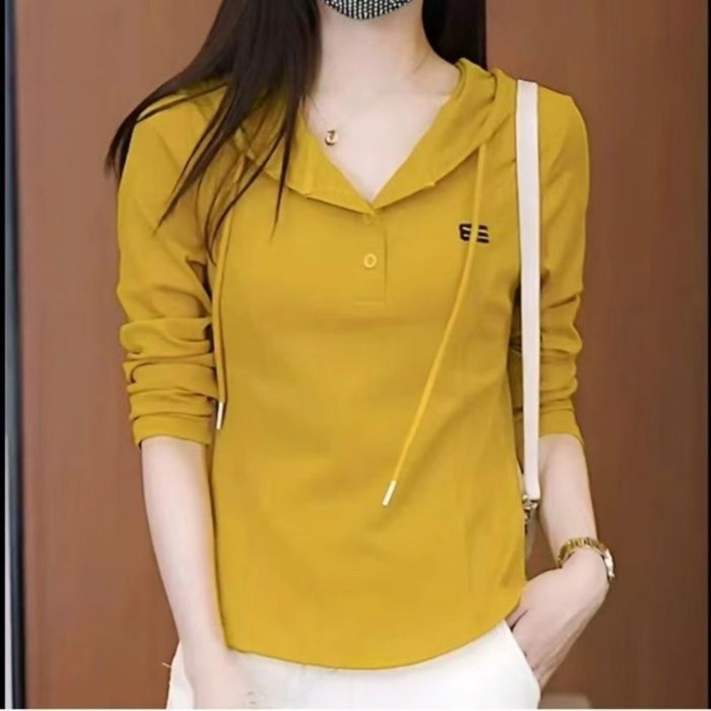 铂瑾女装高档休闲上衣百搭连帽卫衣春秋薄款显瘦遮肚女士长袖ta4