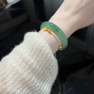 缅甸翡翠手镯冰种玉镯子女款 白月光玉手镯冰透飘花正圈贵妃手镯子