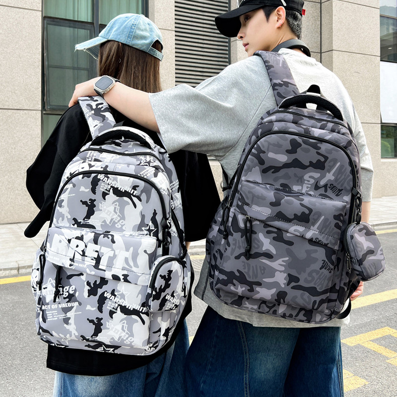 迷彩双肩包女双层大容量初高中学生背包电脑包休闲书包男情侣ins