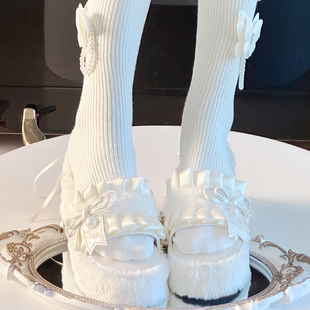 女外穿一字厚度甜美Lolita毛绒拖鞋 原创拖鞋 蛋糕塔 清仓NO退换