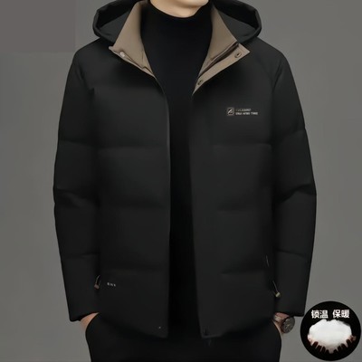 *纹若优选男装2025新款棉服男可拆卸连帽轻奢外套保暖舒适羽绒a03