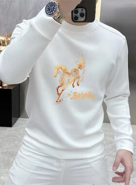 点击率马年男士卫衣红色本命年上衣马到功成T恤印花圆领加绒长a06