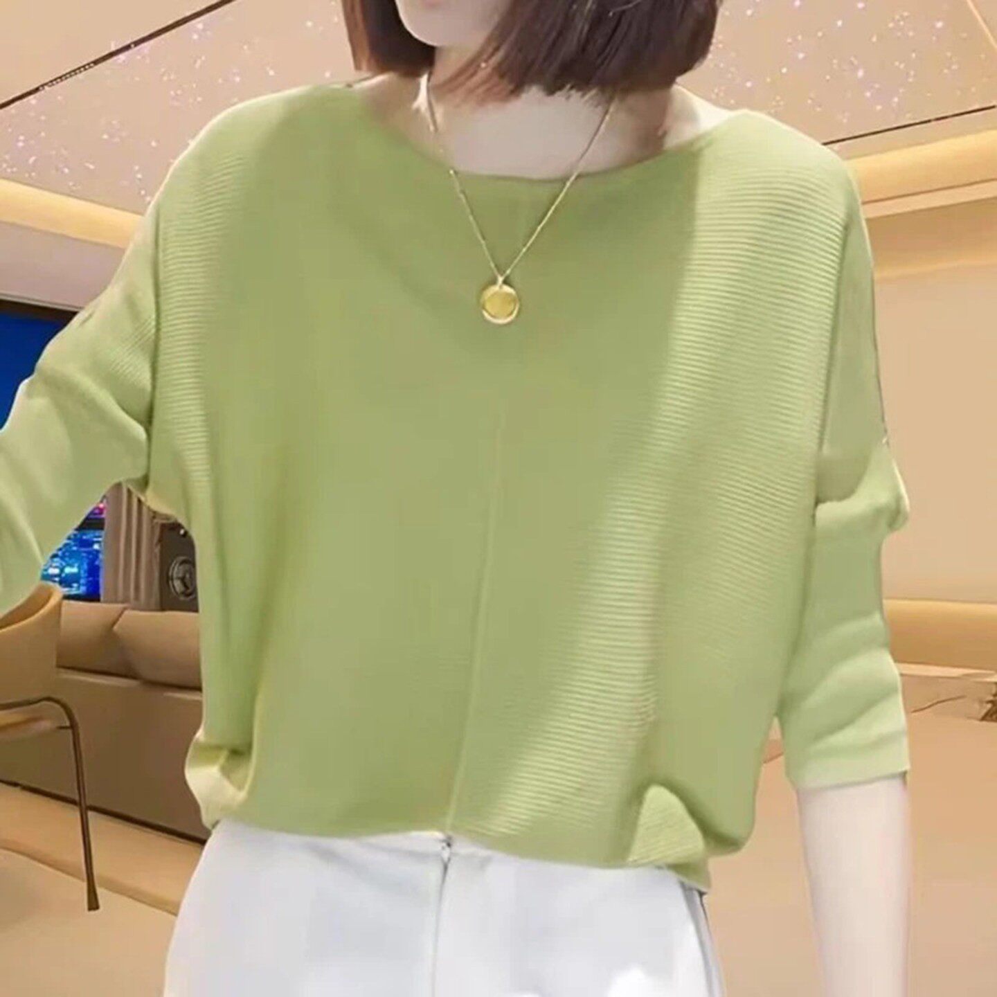 玟若女装士2026春季新款针织衫薄款圆领7分袖上衣休闲气质毛衣a8