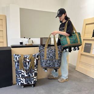 &点击率优选可扩展旅行包复古印花防水静音万向轮包大容量收纳袋