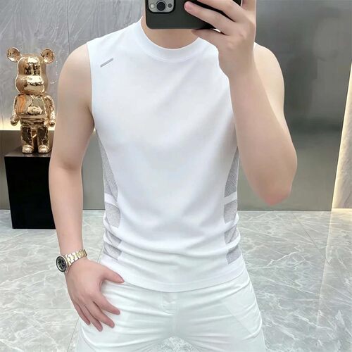 点击率男士冰丝无袖背心夏季新款凉感无袖T恤圆领运动速干背心a8
