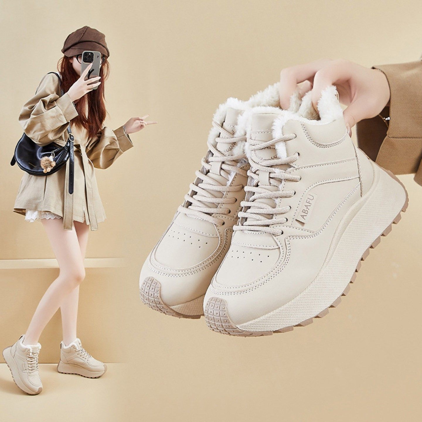 福建晋江品牌女鞋2026新款秋冬季女士加绒老爹鞋厚底运动休闲鞋子