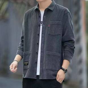 宽松翻领夹克外套复古长袖 @沸点马胤男装 男士 灯芯绒衬衫 衬a5 春季