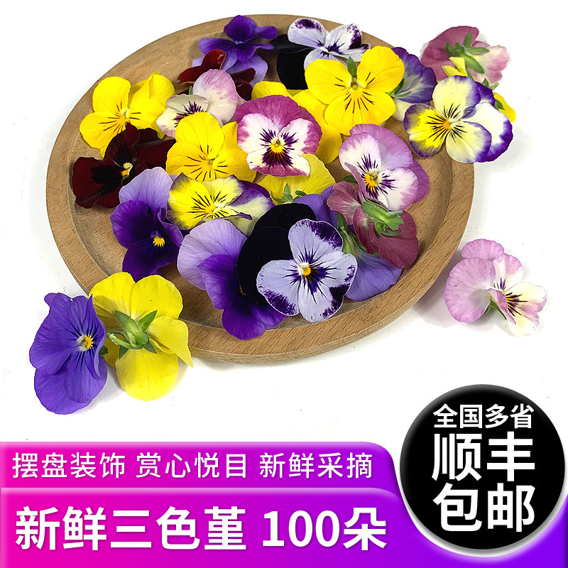 绿食者三色堇100朵 食用鲜花西餐酒店日料摆盘装饰花草 顺丰包邮