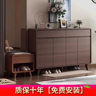 原木鞋柜新中式【包安装】入户鞋柜家用门口靠墙玄关走廊收纳鞋架