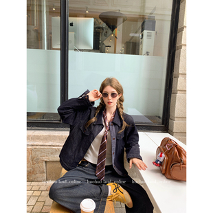 靛蓝宣言 外套阔腿裤 复古原色牛仔套装 新款 两件套 女秋季 HuoHuo