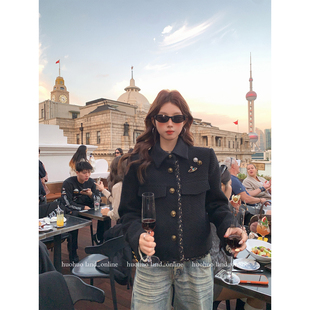 新款 HuoHuo 冬季 重工小香风 女精致高级银丝编织厚外套 黑闪小香