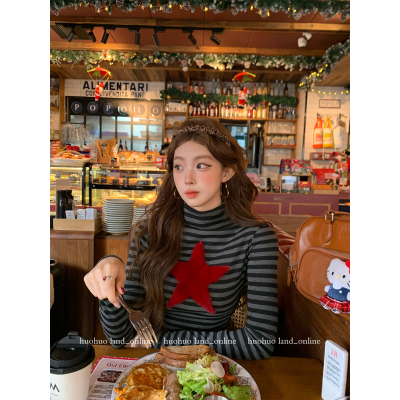 HuoHuo 12/23 20点上新88折【红星baby】心机内搭 条纹撞色厚T恤