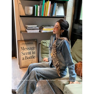 复古牛仔外套直筒裤 美式 秋季 套装 夹克 HuoHuo 女2025短款 酷飒少女