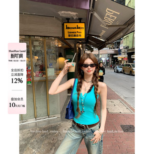 上衣女亨利领立体系扣背心 视觉清新2026春夏新款 HuoHuo 清新海风