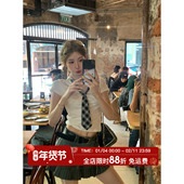 V领修身 HuoHuo 短上衣 学院风甜辣领结短袖 T恤女夏季 辣妹学院 美式