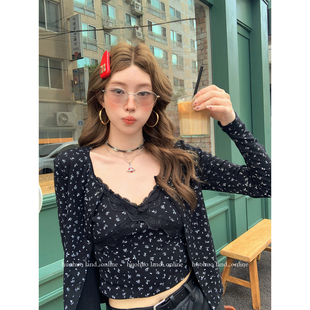 繁花 女秋新款 bm风碎花吊带背心长袖 套装 甜辣两件套 开衫 HuoHuo