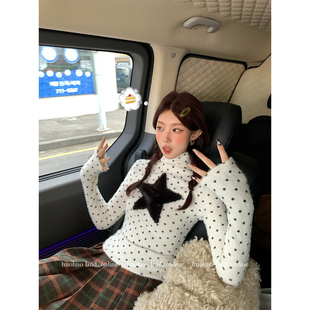 女秋冬季 毛绒高领打底衫 新款 2025修身 T恤 HuoHuo 长袖 星星焦点