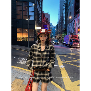 格纹DNA 翻领长袖 复古格纹衬衫 新款 连衣裙短裙 裙女秋季 HuoHuo