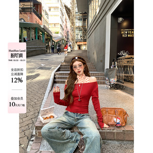 女爱心波点真两件背心一字肩T恤 2026春夏新款 HuoHuo 香肩猎人